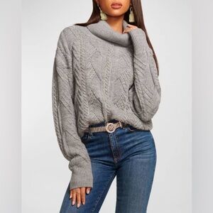 Ramy Brook Annabelle Embellished
Turtleneck Sweater Gray Cowl Neck Crystals M